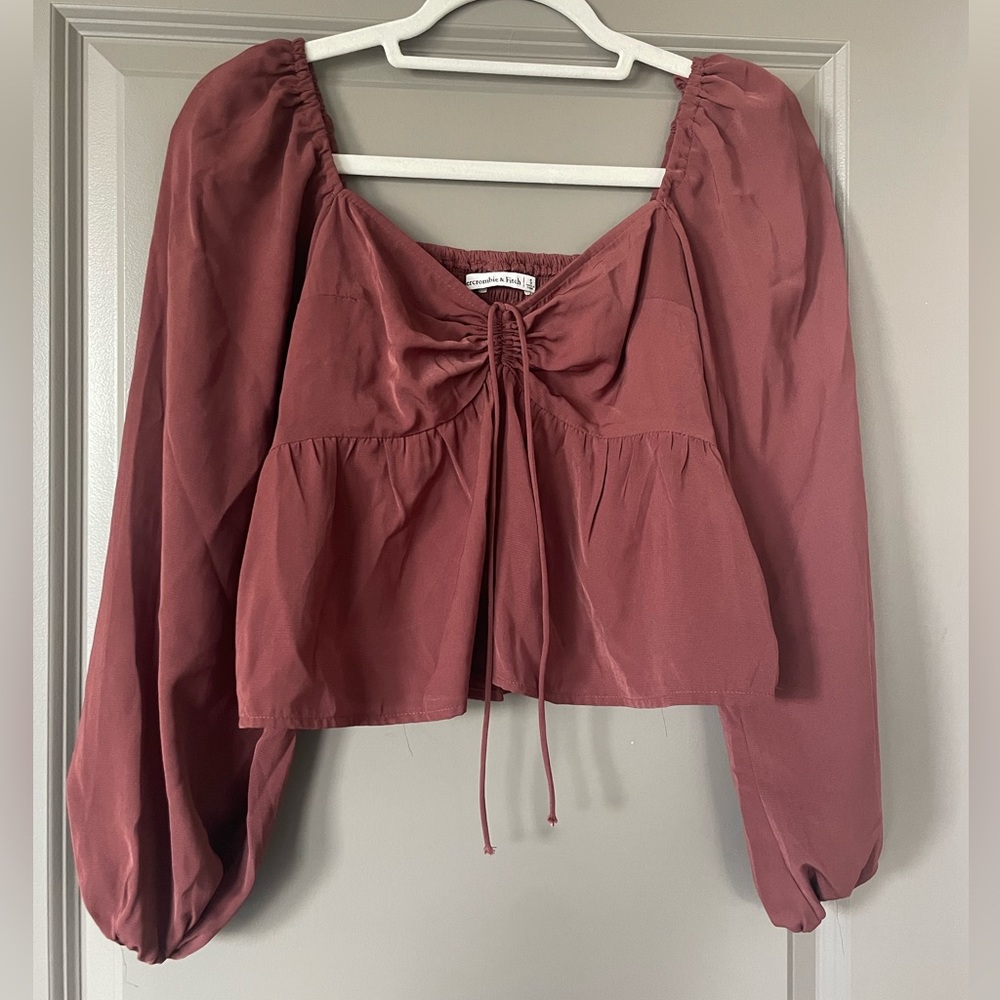 Abercrombie tie front puff sleeve top